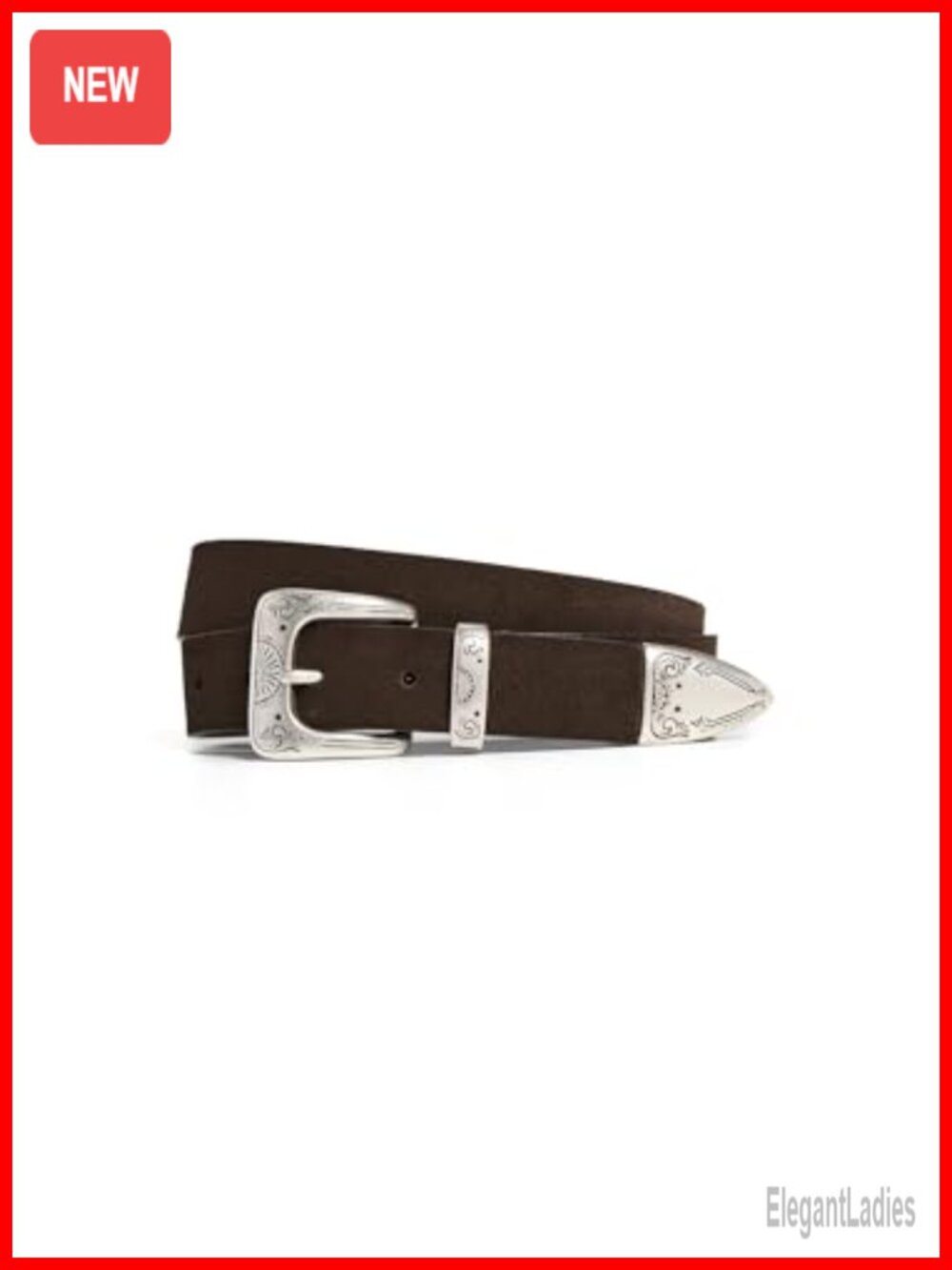 Casual Suede Leather Belt Brushed Engraved Metal Hardware